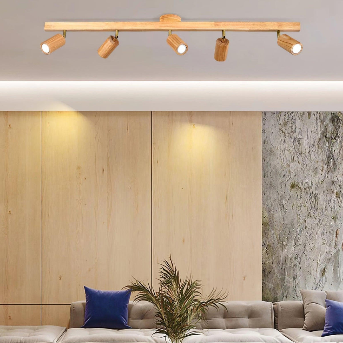 Adjustable Wooden Track Spotlight with Brass Accents for Modern Interior Accent Lighting | Thomler
