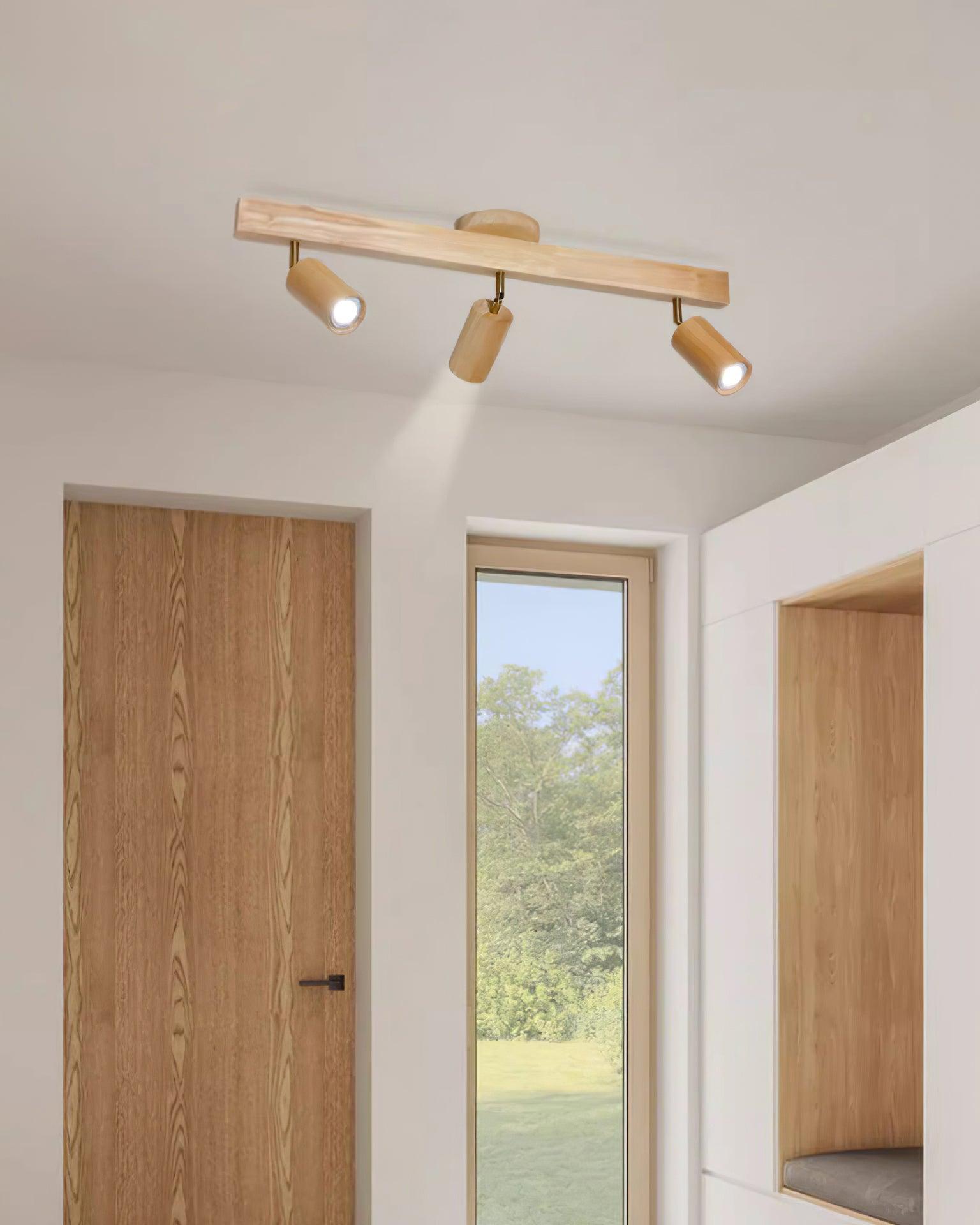 Track Lighting Wood Metal 16.5 in Plug-In LED Ceiling Wall Fixture Warm White Living Room Accent Lighting | Thomler
