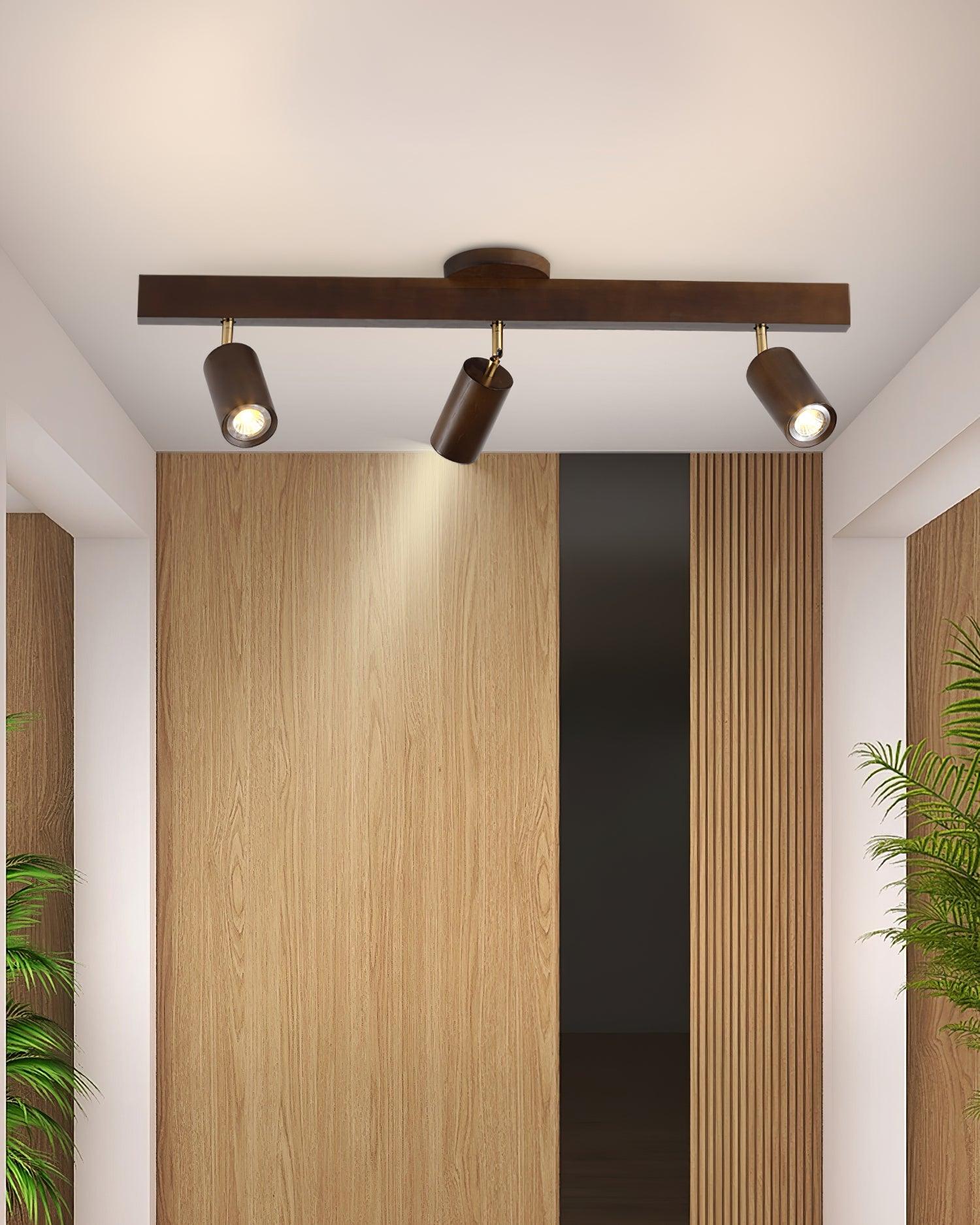 Track Lighting Wood Metal 16.5 in Plug-In LED Ceiling Wall Fixture Warm White Living Room Accent Lighting | Thomler