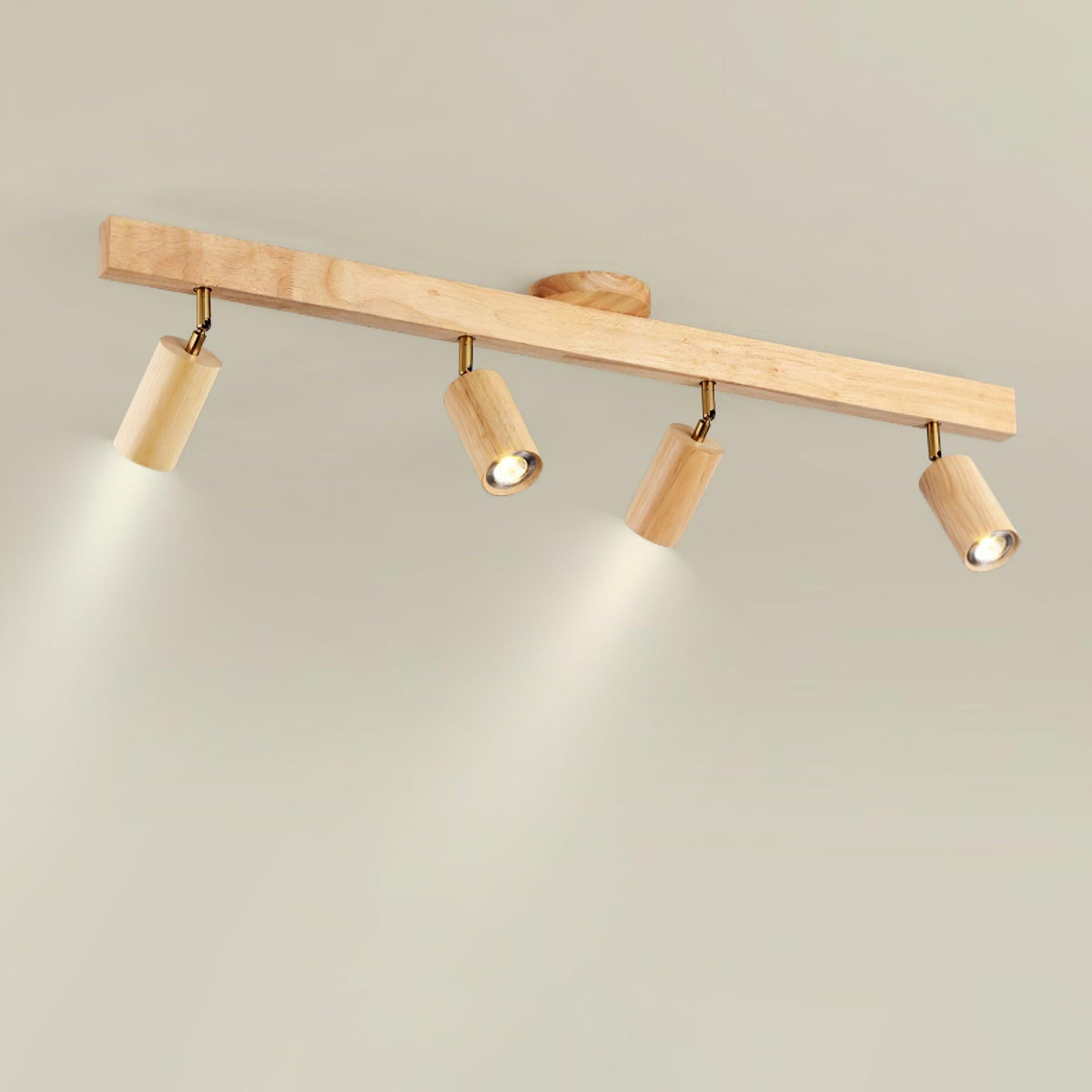 Adjustable Cylinder Track Lighting with Natural Walnut Frame – 2-5 Head Ceiling Spotlight for Kitchen, Gallery & Hallway | Thomler