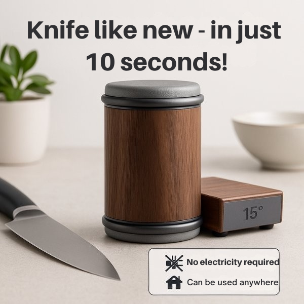 Rolling Knife Sharpener for Kitchen Knives – Angle Guide Tool for Fast Razor-Sharp Edge Restoration – Non-Slip Base Compact Handheld Manual | Thomler
