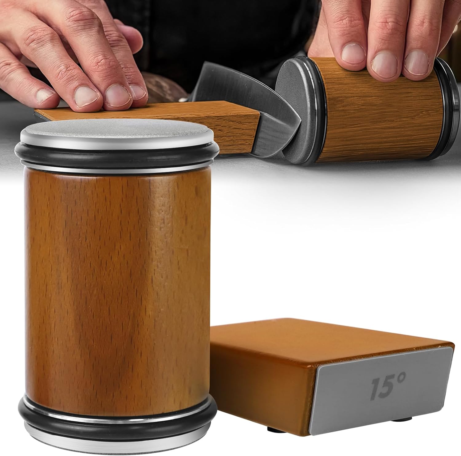Rolling Knife Sharpener for Kitchen Knives – Angle Guide Tool for Fast Razor-Sharp Edge Restoration – Non-Slip Base Compact Handheld Manual | Thomler