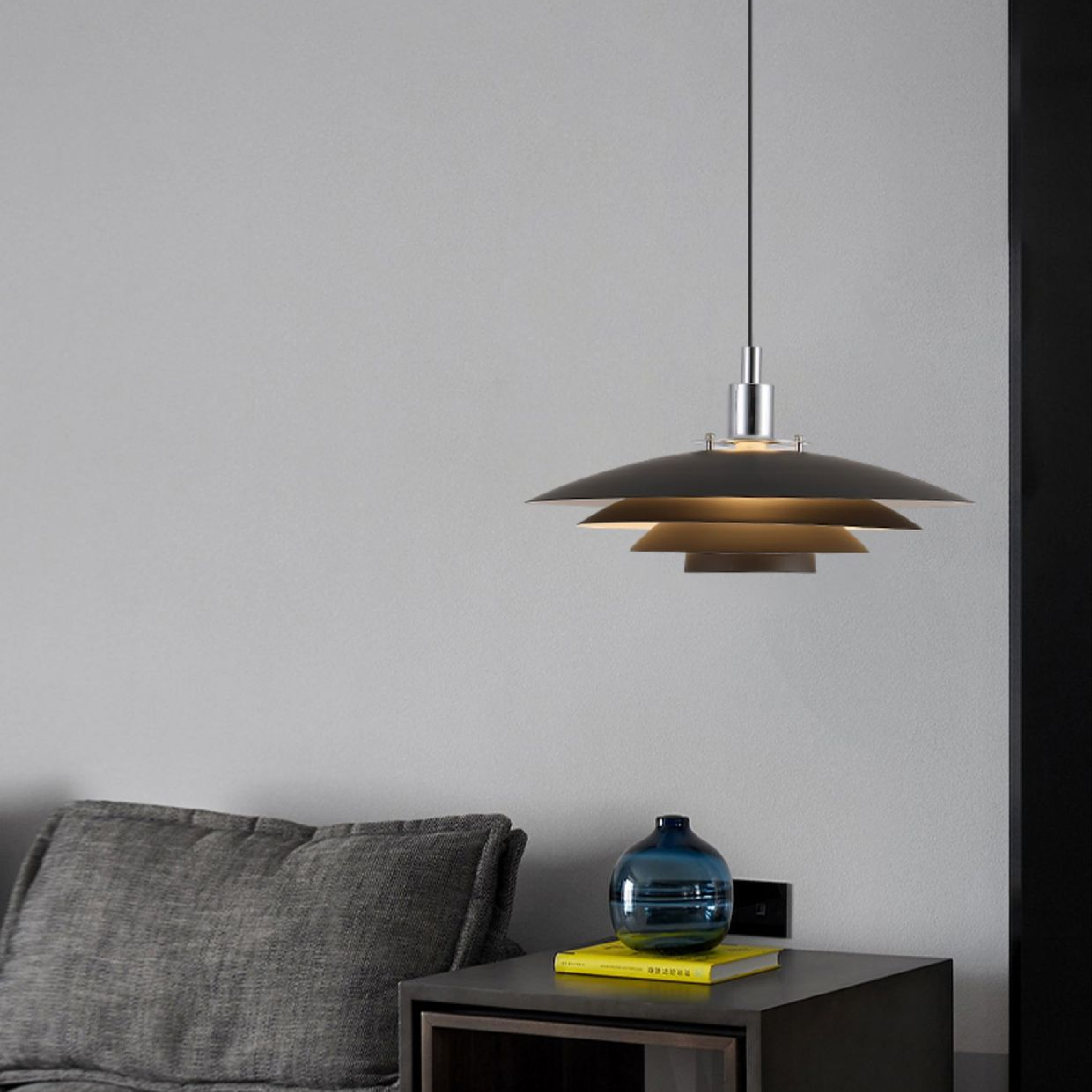 Pendant Light Iron Layered 38.0 cm Black Dining Table Kitchen Island Scandinavian Hanging Ceiling Lamp | Thomler