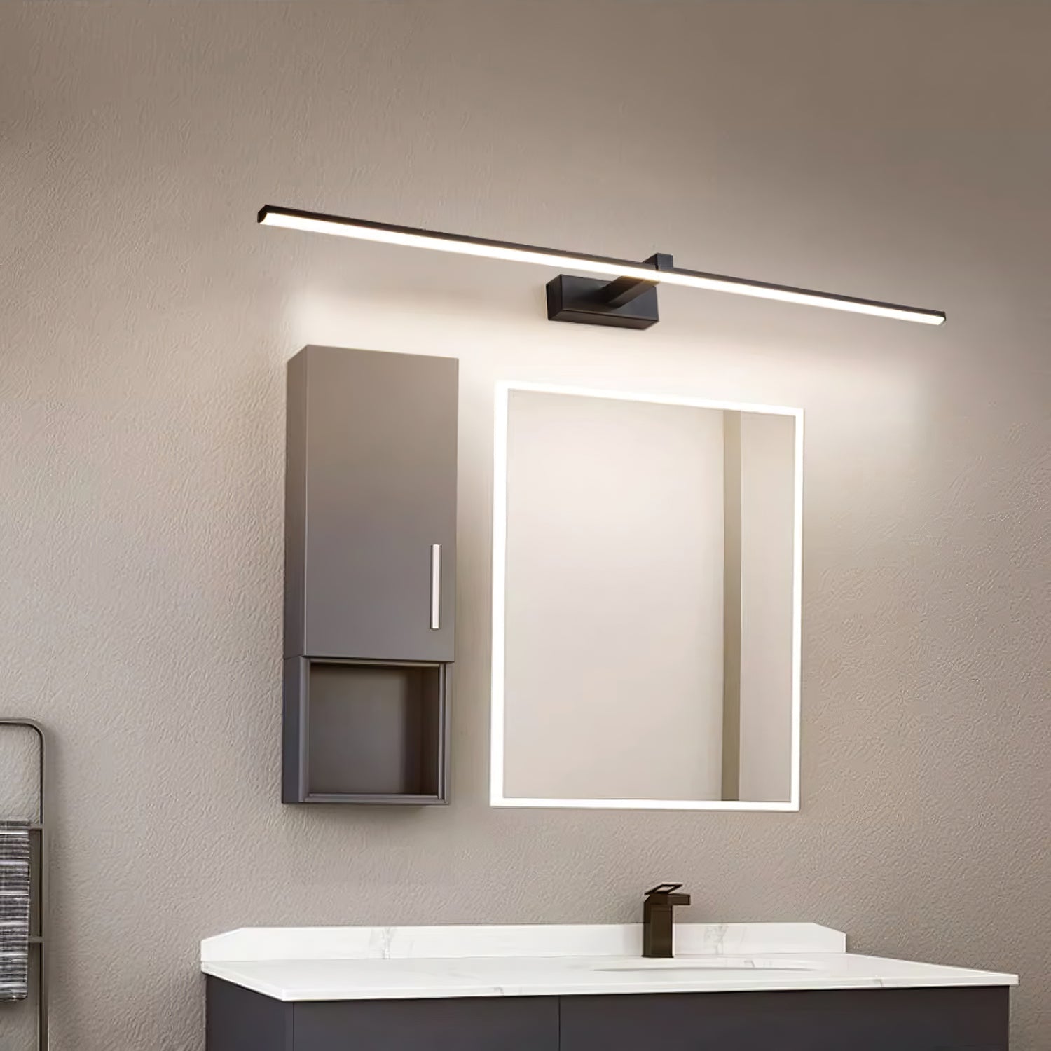 Metal Linear Wall Light Aluminum 15.7 in 1-Light Black Bathroom Vanity Lighting | Thomler
