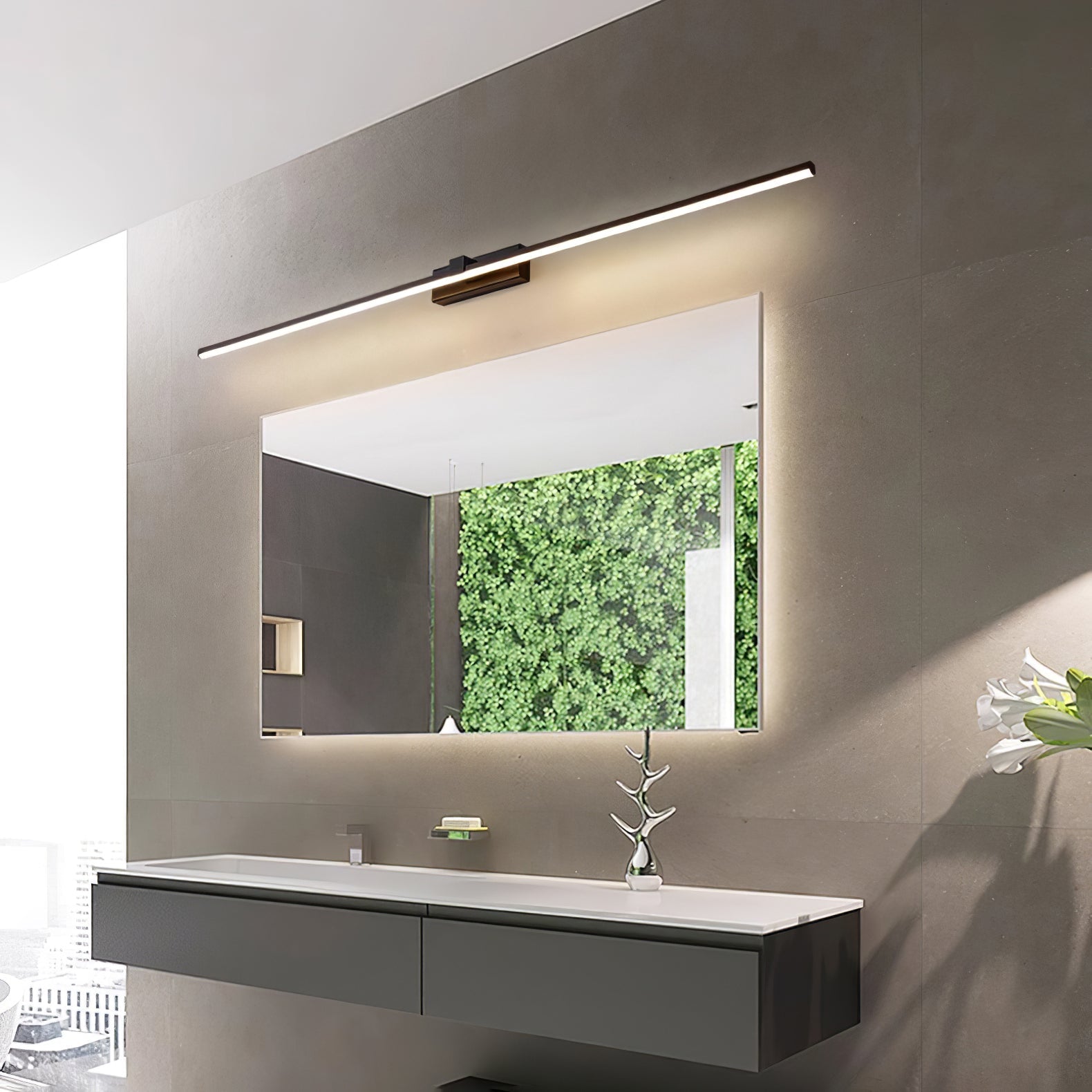 Metal Linear Wall Light Aluminum 15.7 in 1-Light Black Bathroom Vanity Lighting | Thomler