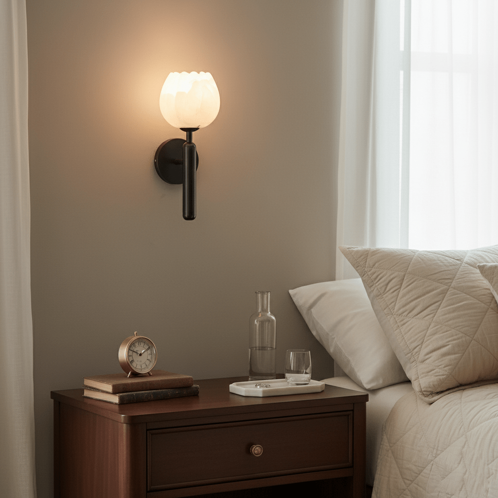 Brass Wall Sconce 12.2 in LED Indoor Alabaster Flower Decorative Lighting | Thomler