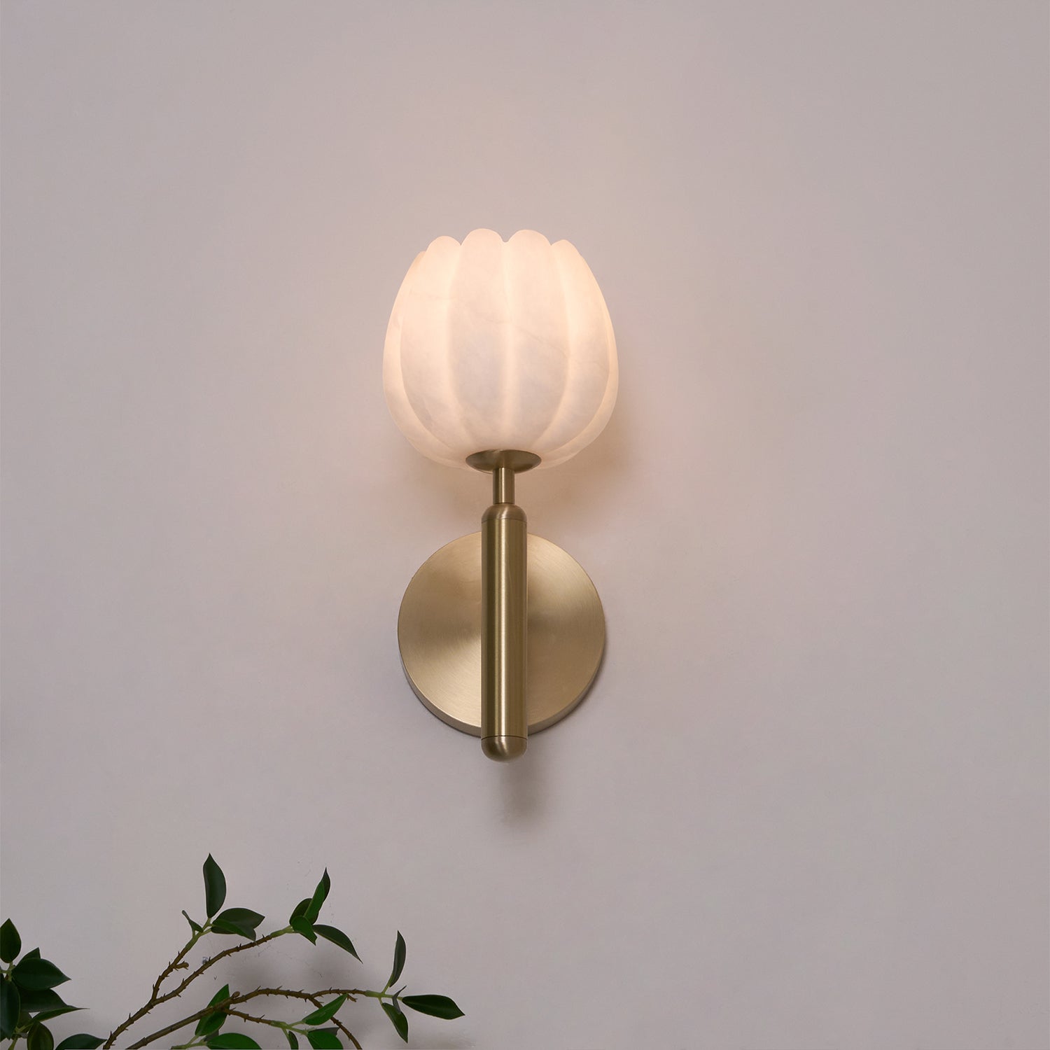 Brass Wall Sconce 12.2 in LED Indoor Alabaster Flower Decorative Lighting | Thomler