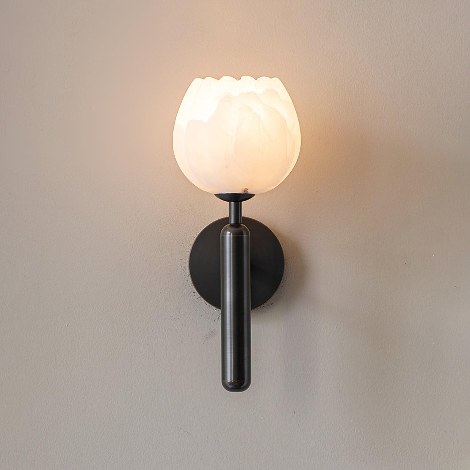 Brass Wall Sconce 12.2 in LED Indoor Alabaster Flower Decorative Lighting | Thomler