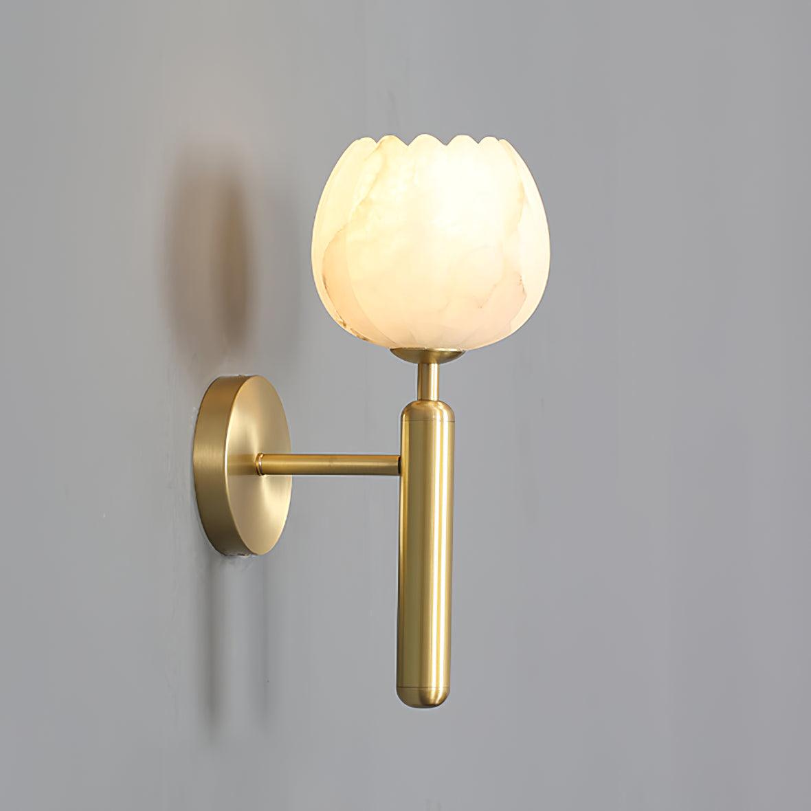 Brass Wall Sconce 12.2 in LED Indoor Alabaster Flower Decorative Lighting | Thomler