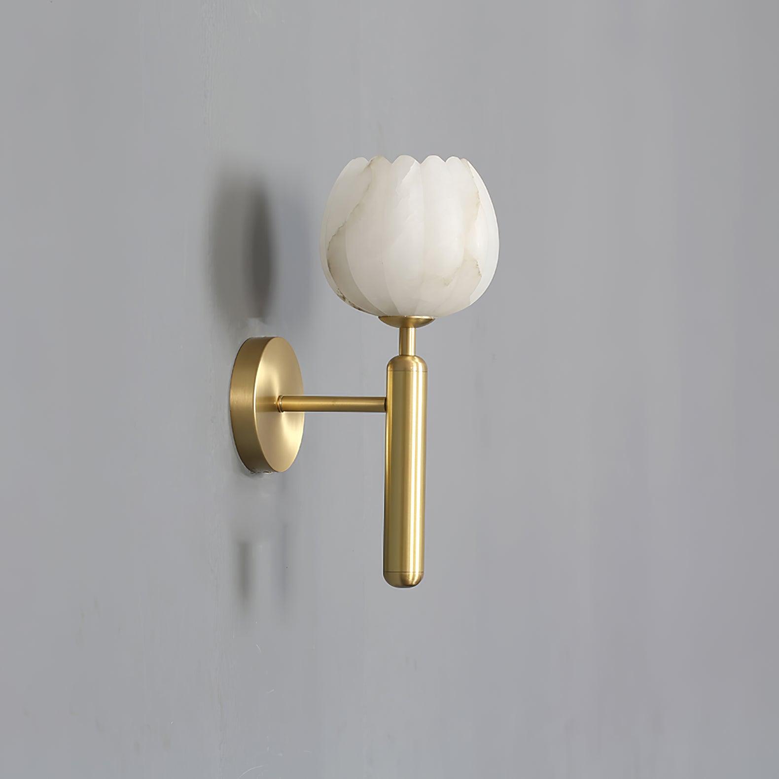 Brass Wall Sconce 12.2 in LED Indoor Alabaster Flower Decorative Lighting | Thomler