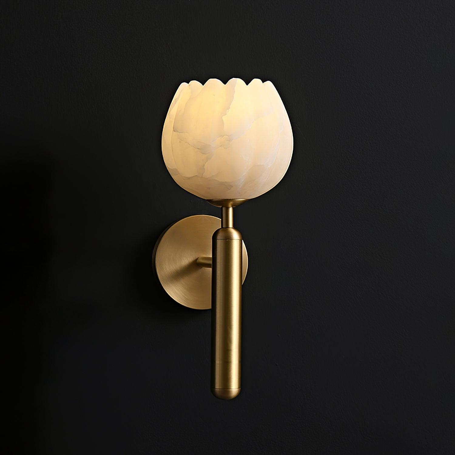 Brass Wall Sconce 12.2 in LED Indoor Alabaster Flower Decorative Lighting | Thomler