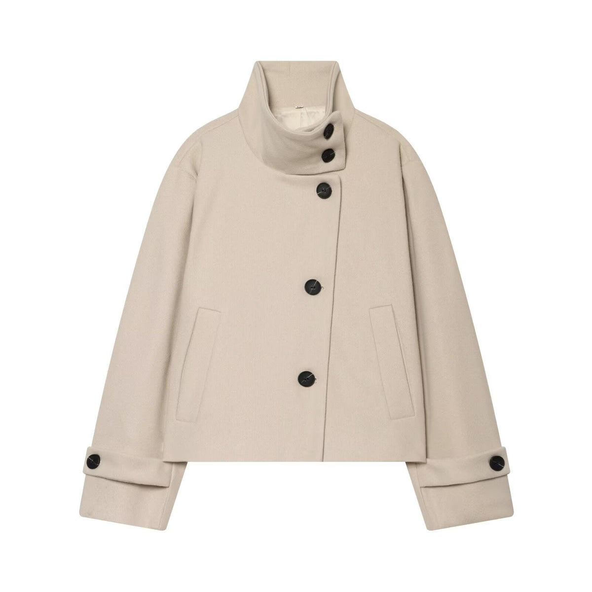 Women's Wool Coat with Notch Collar and Dolman Sleeves – Knee-Length Winter Jacket for Office and Casual Wear | Thomler