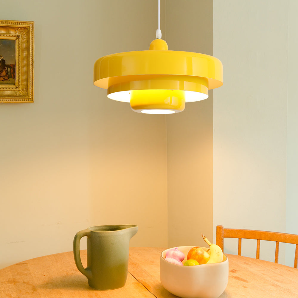 Round Metal Pendant Light 14-Inch Industrial Farmhouse Ceiling Fixture for Kitchen Island Dining Room Bedroom E26 Socket Green Orange | Thomler