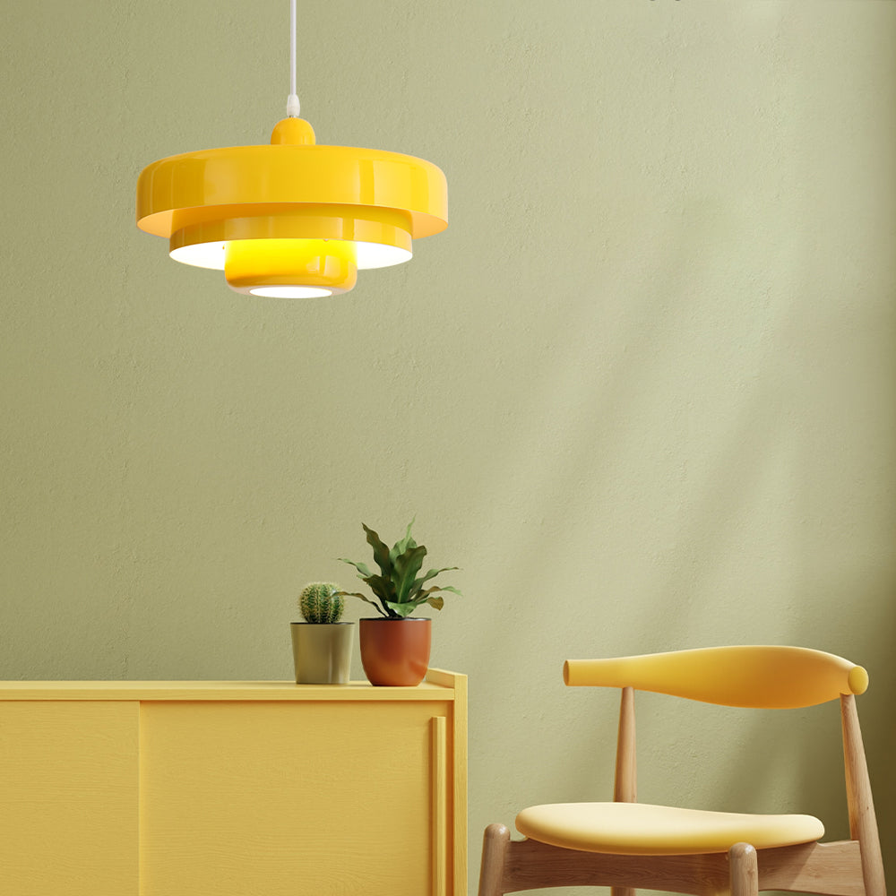 Round Metal Pendant Light 14-Inch Industrial Farmhouse Ceiling Fixture for Kitchen Island Dining Room Bedroom E26 Socket Green Orange | Thomler