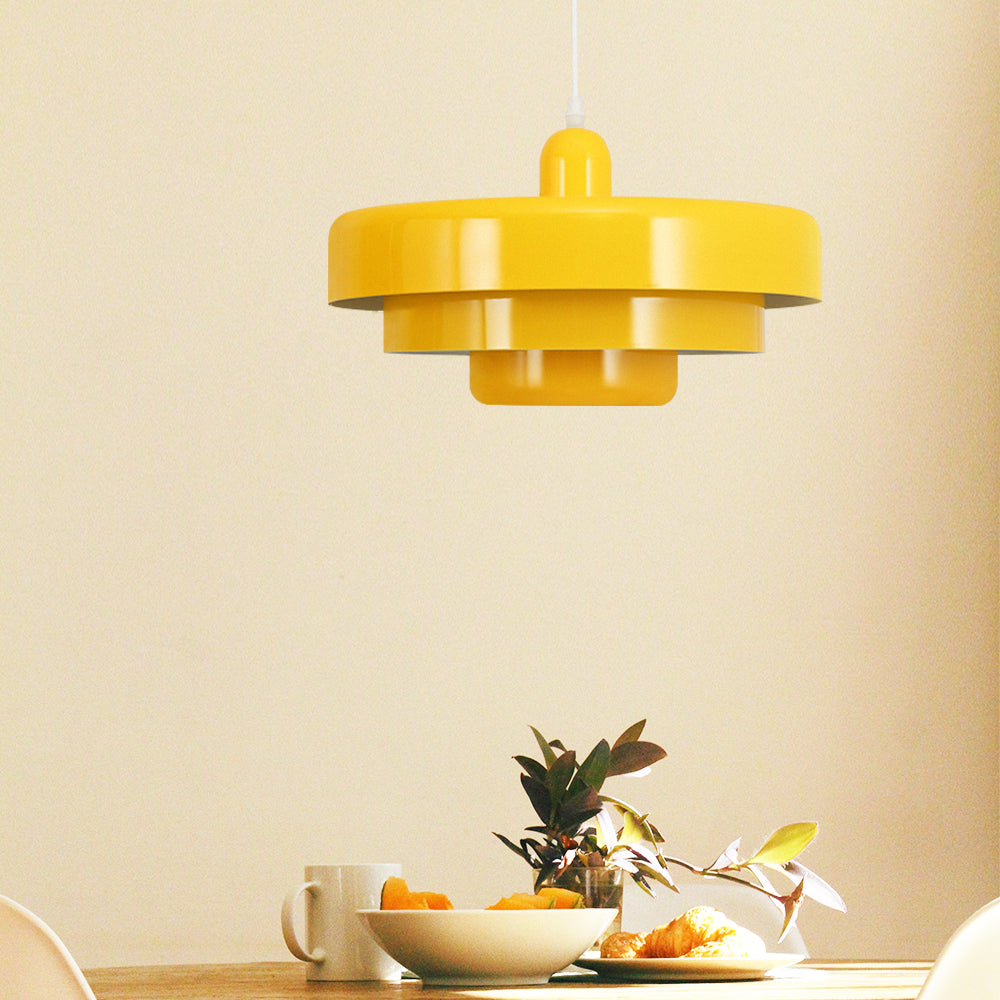 Round Metal Pendant Light 14-Inch Industrial Farmhouse Ceiling Fixture for Kitchen Island Dining Room Bedroom E26 Socket Green Orange | Thomler