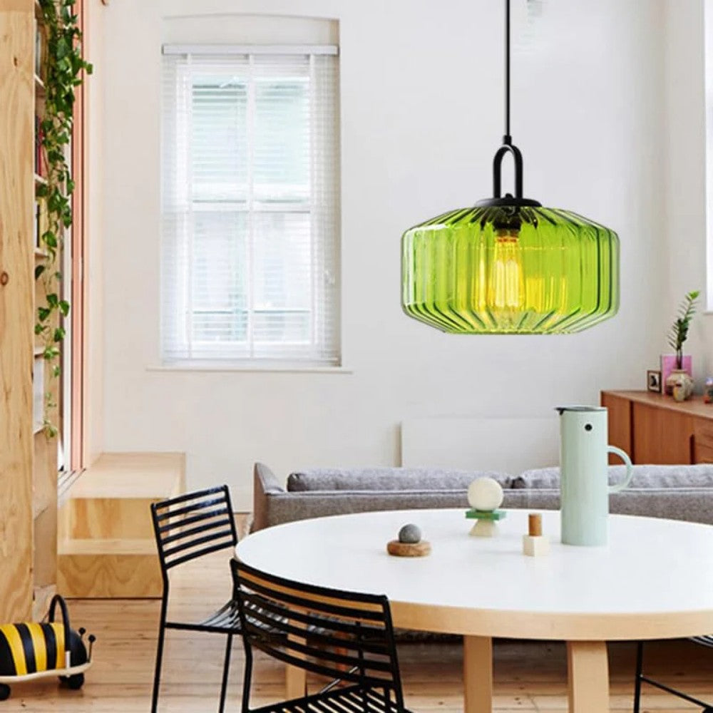 Pendant Light Hand Blown Glass 28.0 cm Green Dining Room Vintage Hanging Ceiling Lamp Minimalist LED Kitchen Island | Thomler