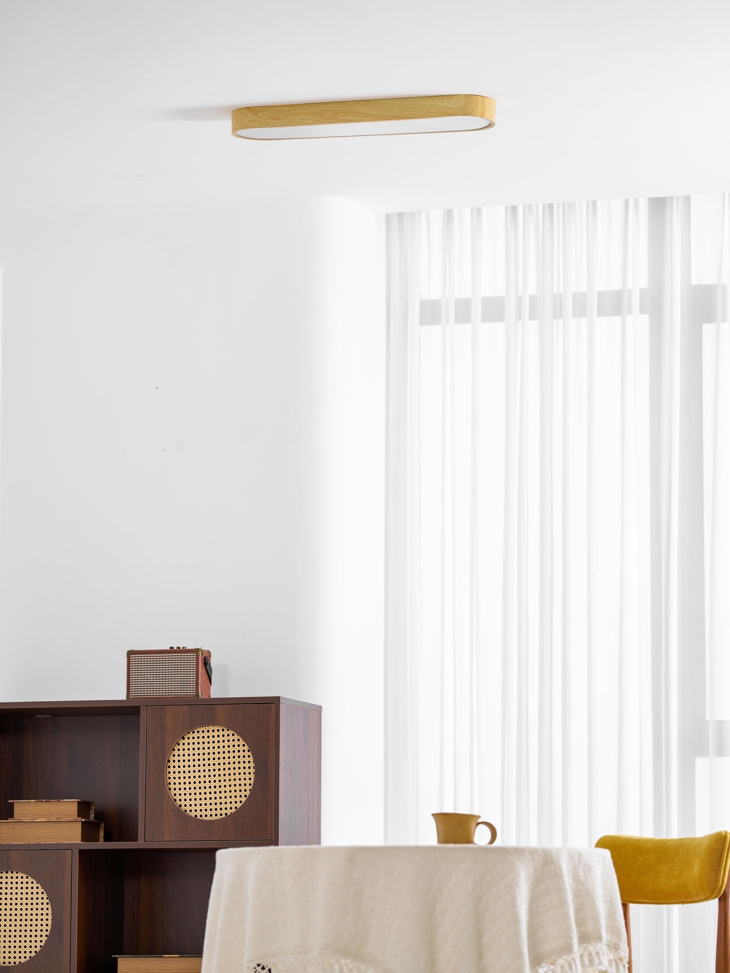 Ceiling Light Wood Look LED 40.0 cm White Flush Mount Living Room Bedroom Hallway Scandinavian Ceiling Lamp | Thomler