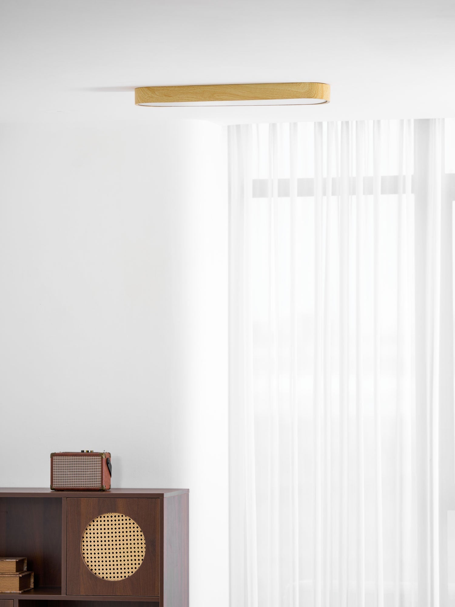 Ceiling Light Wood Look LED 40.0 cm White Flush Mount Living Room Bedroom Hallway Scandinavian Ceiling Lamp | Thomler
