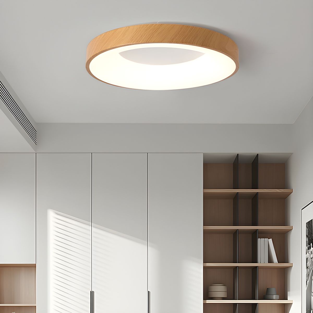 Ceiling Light Wood Look LED 40.0 cm White Flush Mount Living Room Bedroom Hallway Scandinavian Ceiling Lamp | Thomler