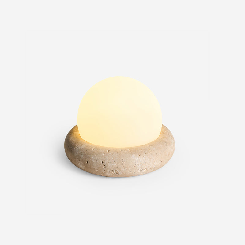Table Lamp Travertine Base 6.1 in x 4.7 in Frosted Acrylic LED Rechargeable Bedroom Living Room Ambient Light | Thomler