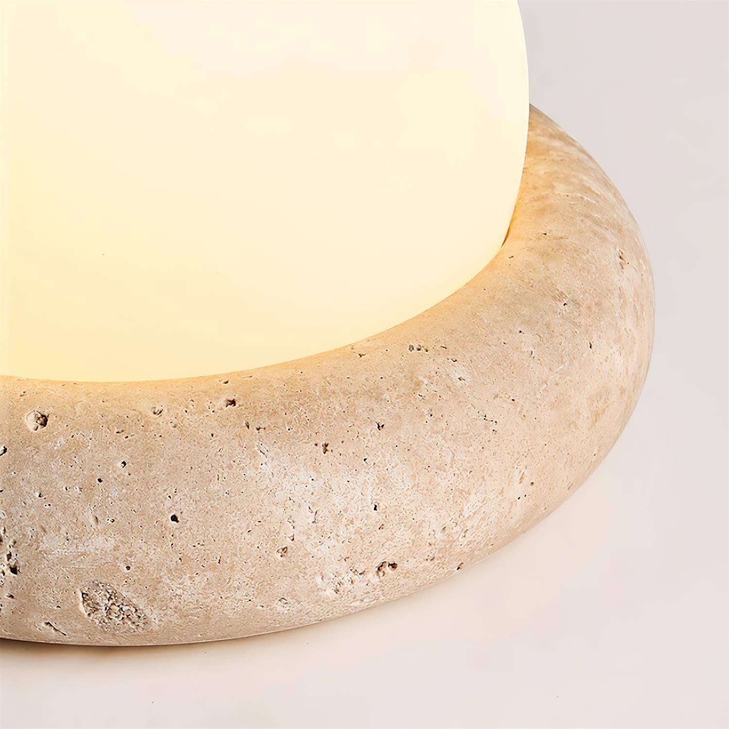 Table Lamp Travertine Base 6.1 in x 4.7 in Frosted Acrylic LED Rechargeable Bedroom Living Room Ambient Light | Thomler