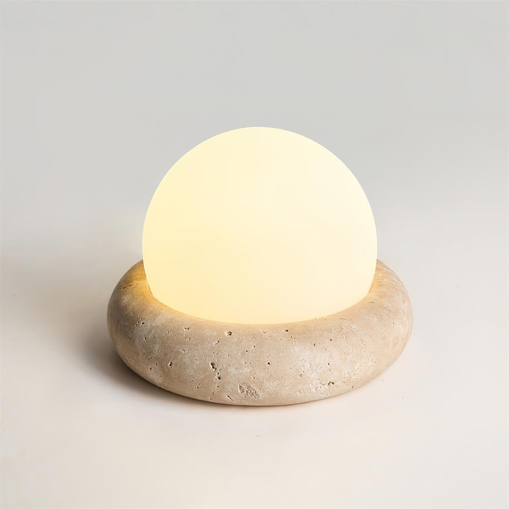 Table Lamp Travertine Base 6.1 in x 4.7 in Frosted Acrylic LED Rechargeable Bedroom Living Room Ambient Light | Thomler