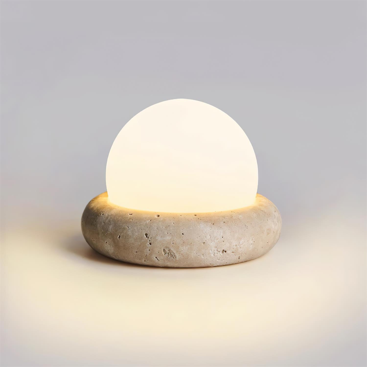 Table Lamp Travertine Base 6.1 in x 4.7 in Frosted Acrylic LED Rechargeable Bedroom Living Room Ambient Light | Thomler