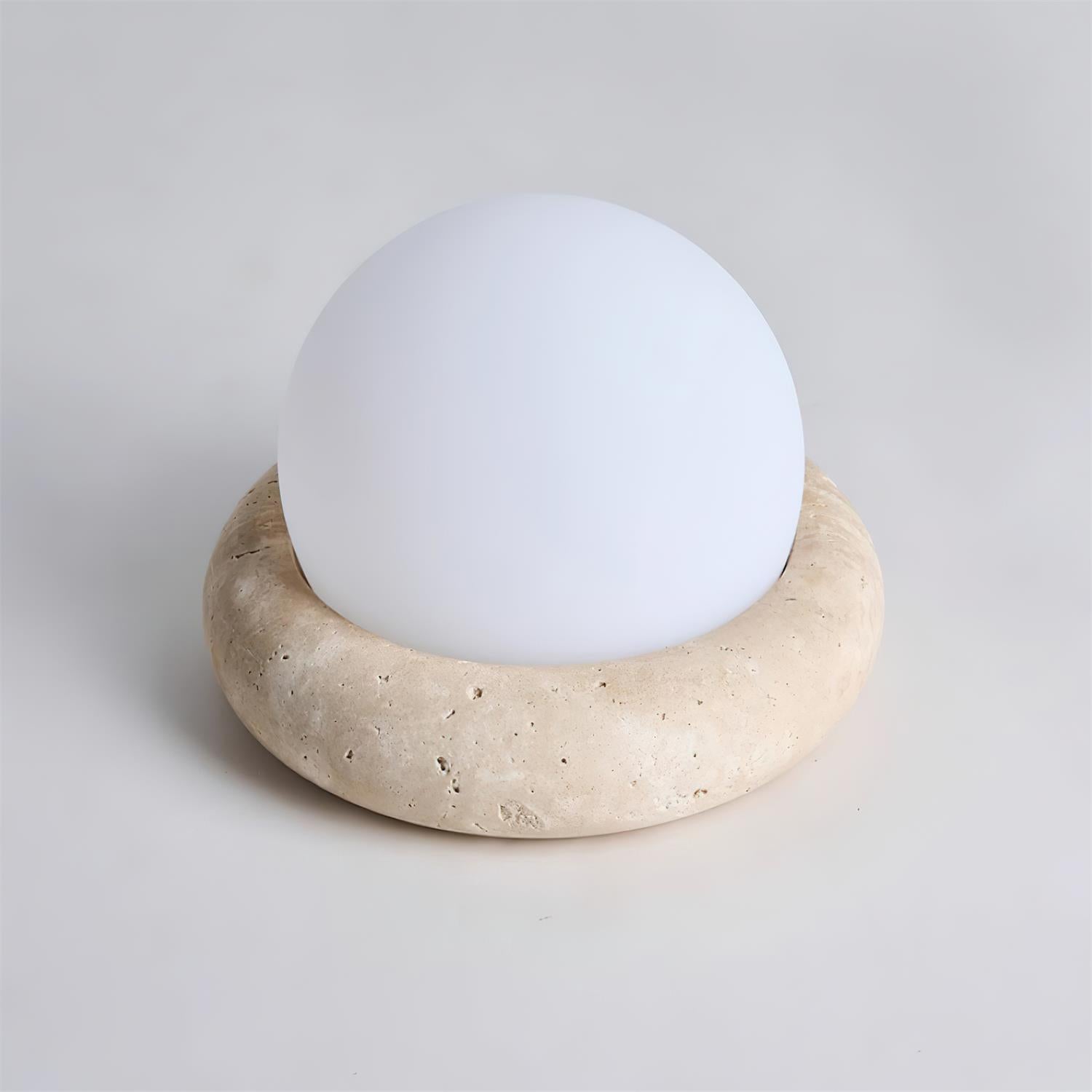Table Lamp Travertine Base 6.1 in x 4.7 in Frosted Acrylic LED Rechargeable Bedroom Living Room Ambient Light | Thomler