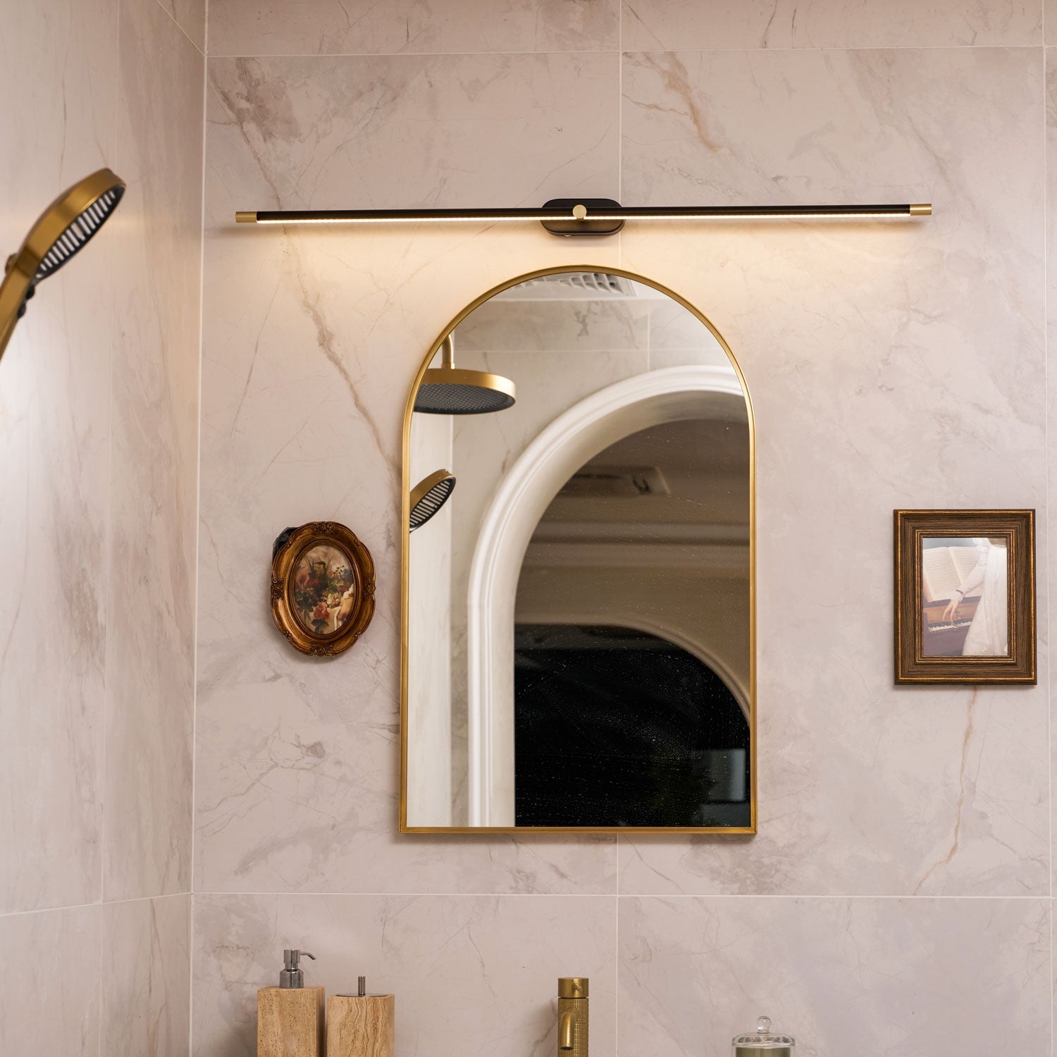 Contemporary Metal Vanity Light Integrated LED 27 in Black Bathroom Wall Lamp Warm Lighting | Thomler
