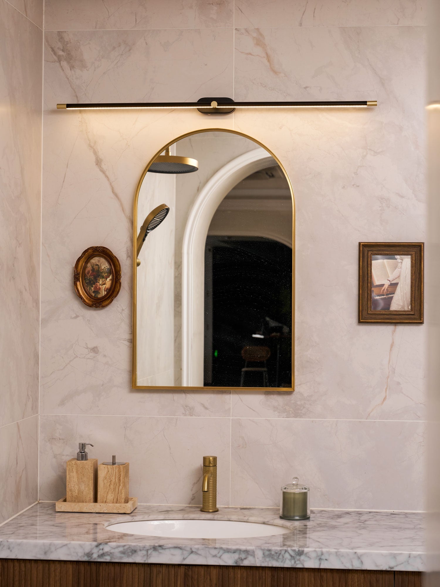 Contemporary Metal Vanity Light Integrated LED 27 in Black Bathroom Wall Lamp Warm Lighting | Thomler
