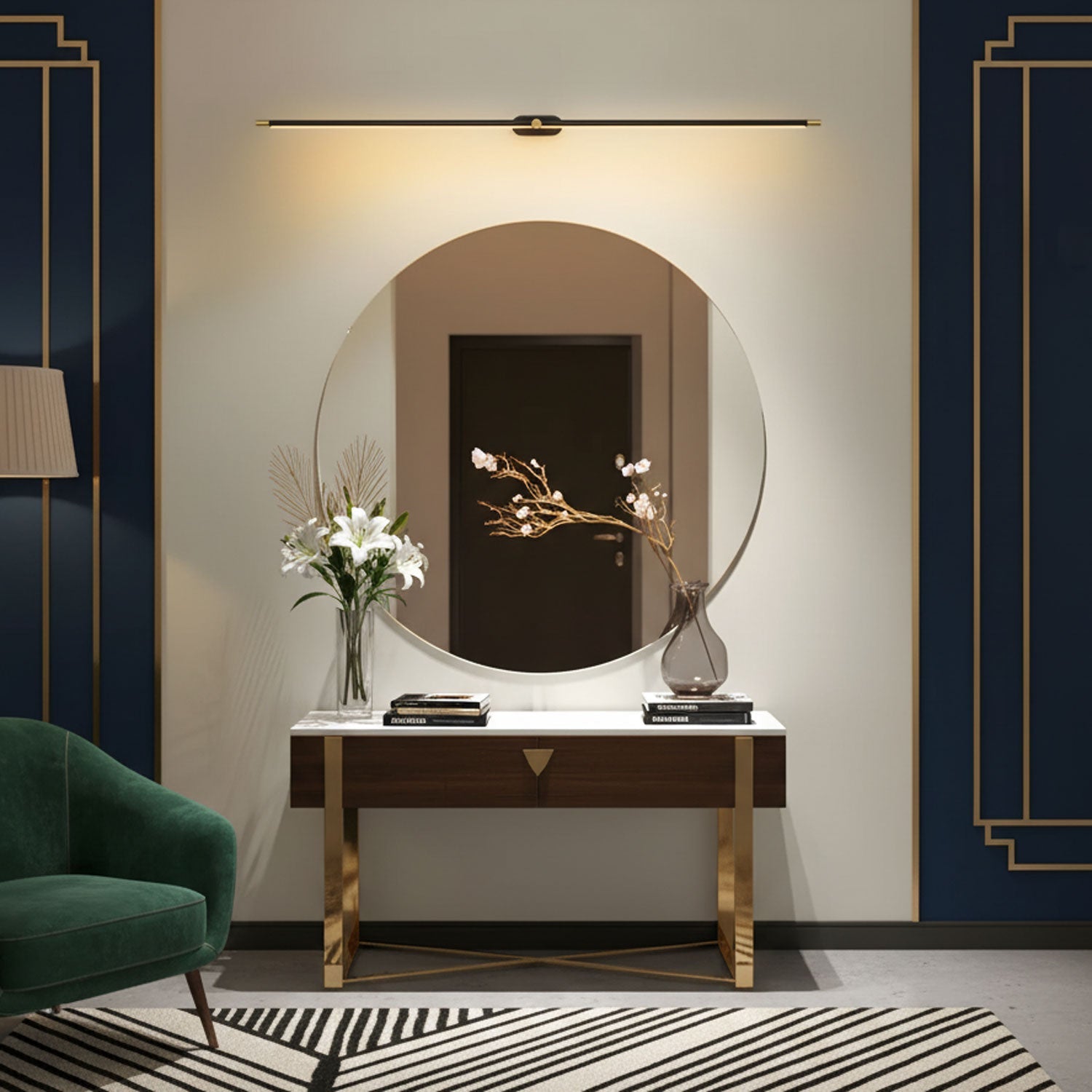 Contemporary Metal LED Vanity Light 27 in Black Bathroom Wall Lamp Warm Light | Thomler