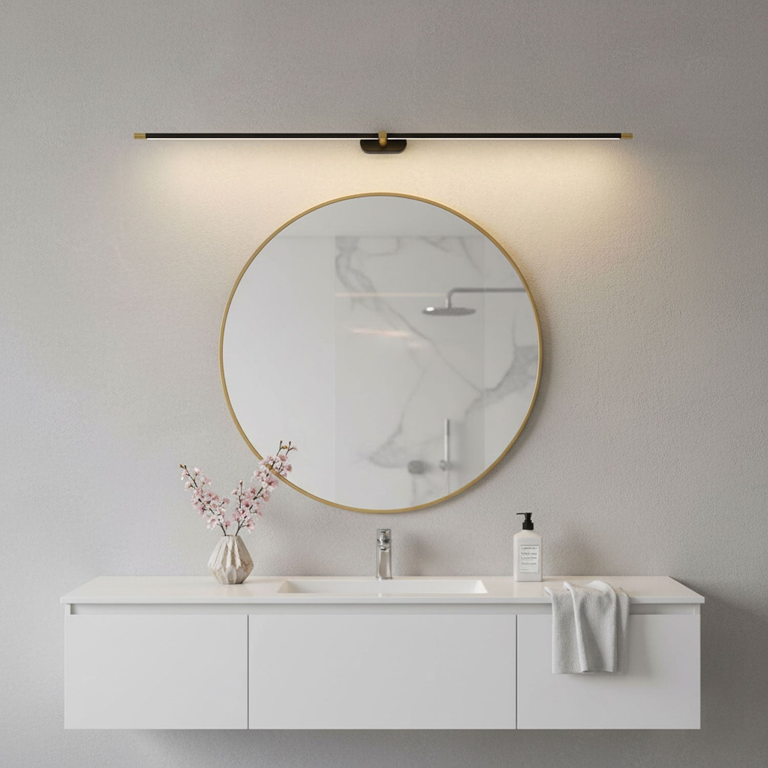 Contemporary Metal LED Vanity Light 27 in Black Bathroom Wall Lamp Warm Light | Thomler