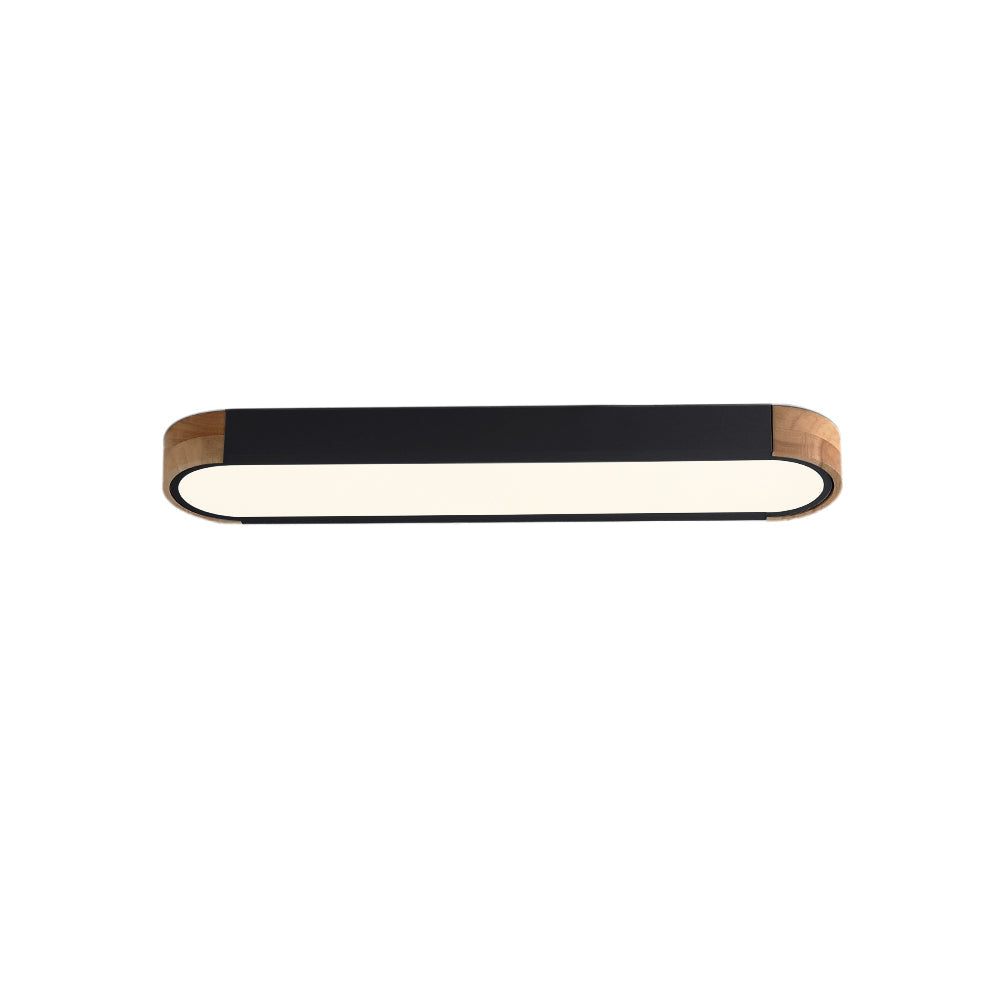 Slim Oval LED Ceiling Light with Wood Accents | Dimmable Flush Mount for Living Room Bedroom | Modern Low Profile Fixture | Hardwired | Thomler