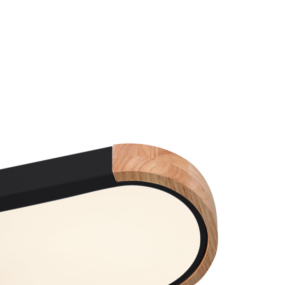 Slim Oval LED Ceiling Light with Wood Accents | Dimmable Flush Mount for Living Room Bedroom | Modern Low Profile Fixture | Hardwired | Thomler