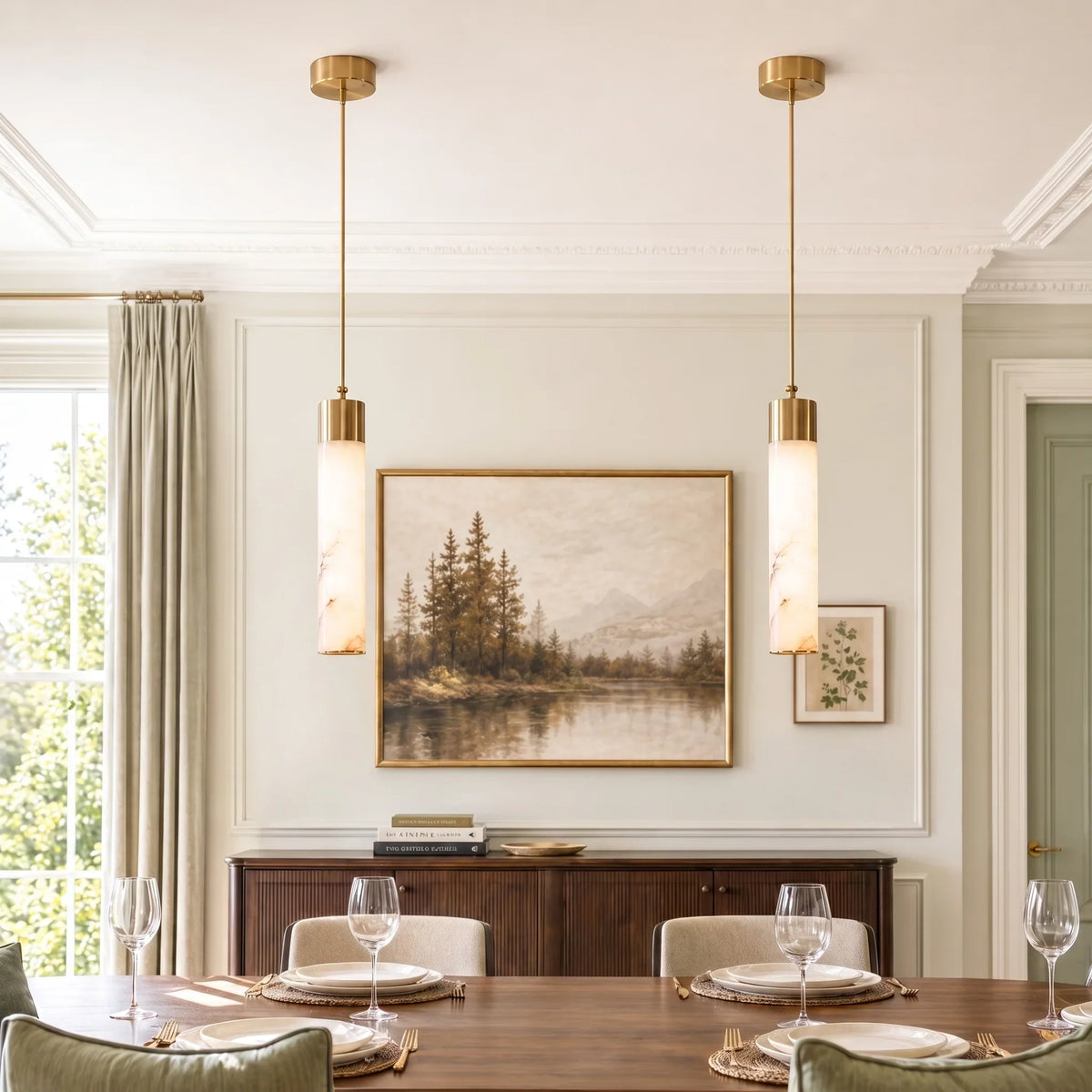Cylindrical Stone & Metal Overhead Fixture – Warm Ambient LED for Dining & Kitchen | Thomler