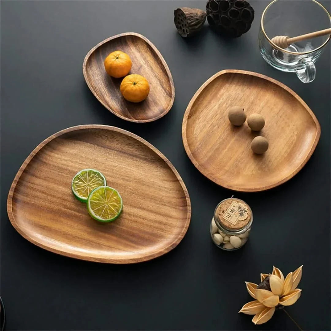 Handcrafted Acacia Tray Set – Warm Wood Platter for Breakfast, Appetizers & Charcuterie Boards | Durable Kitchen Serving Dish for Dining | Thomler