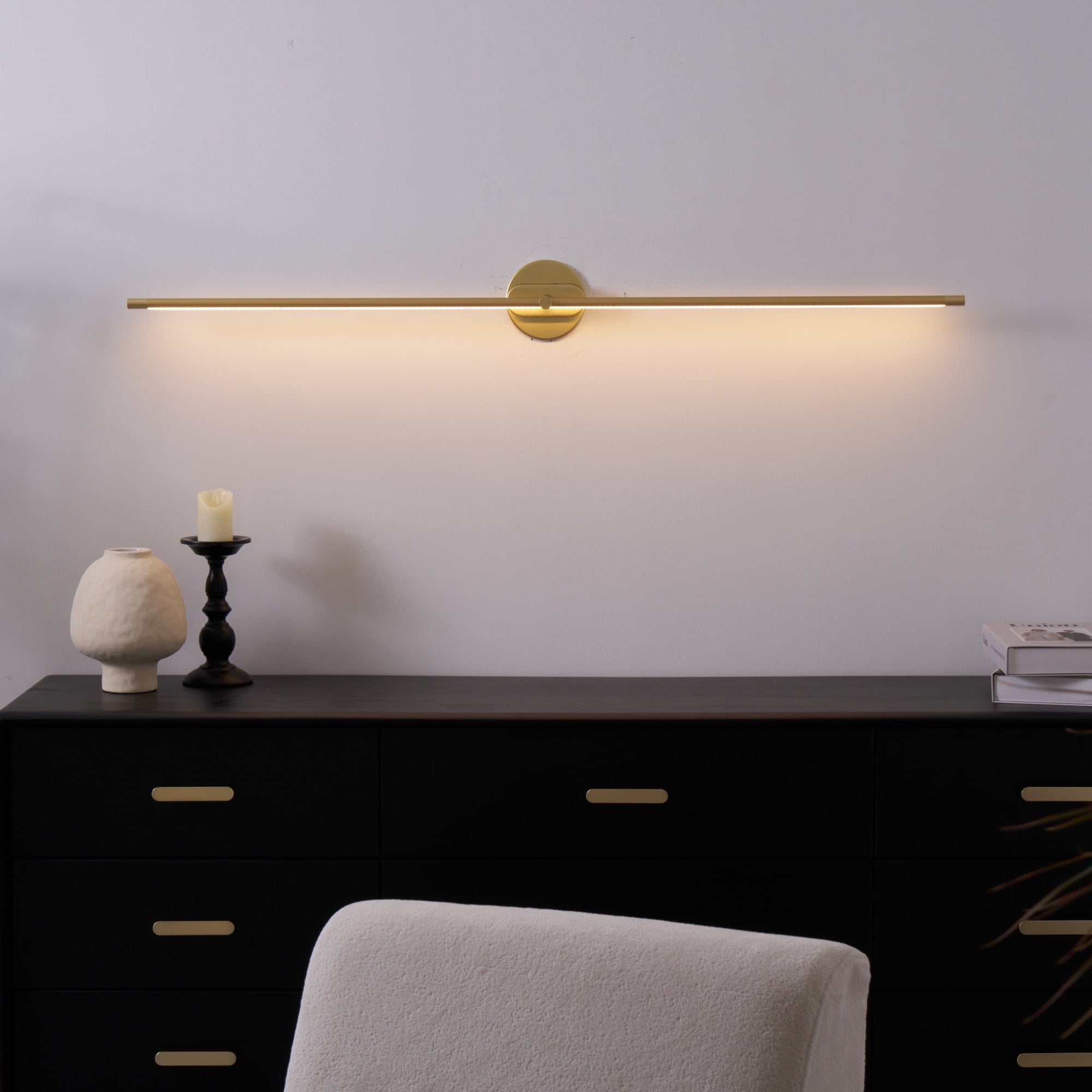 Contemporary Metal LED Vanity Light 27 in Black Bathroom Wall Lamp Warm Light | Thomler