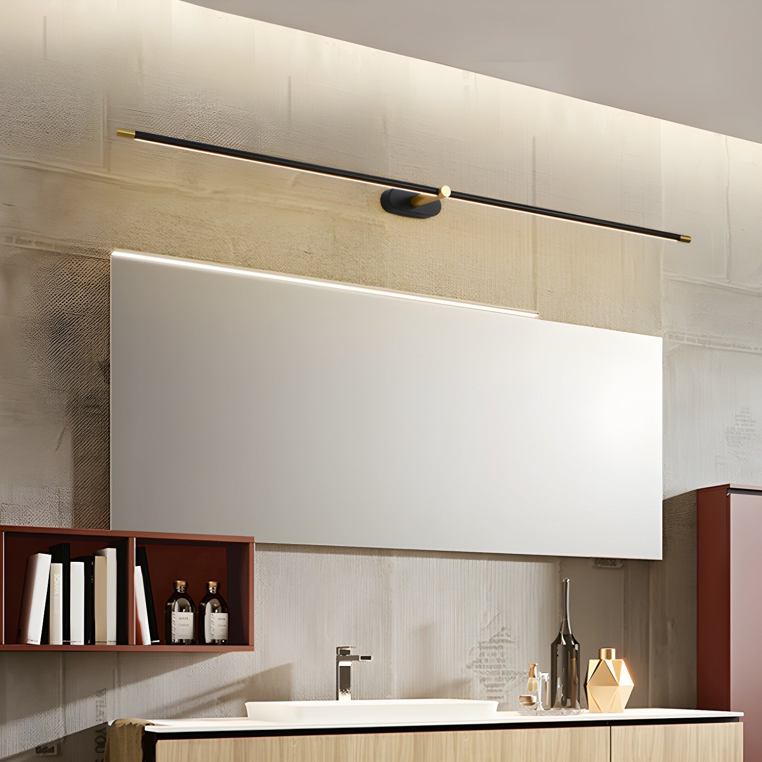 Contemporary Metal Vanity Light Integrated LED 27 in Black Bathroom Wall Lamp Warm Lighting | Thomler