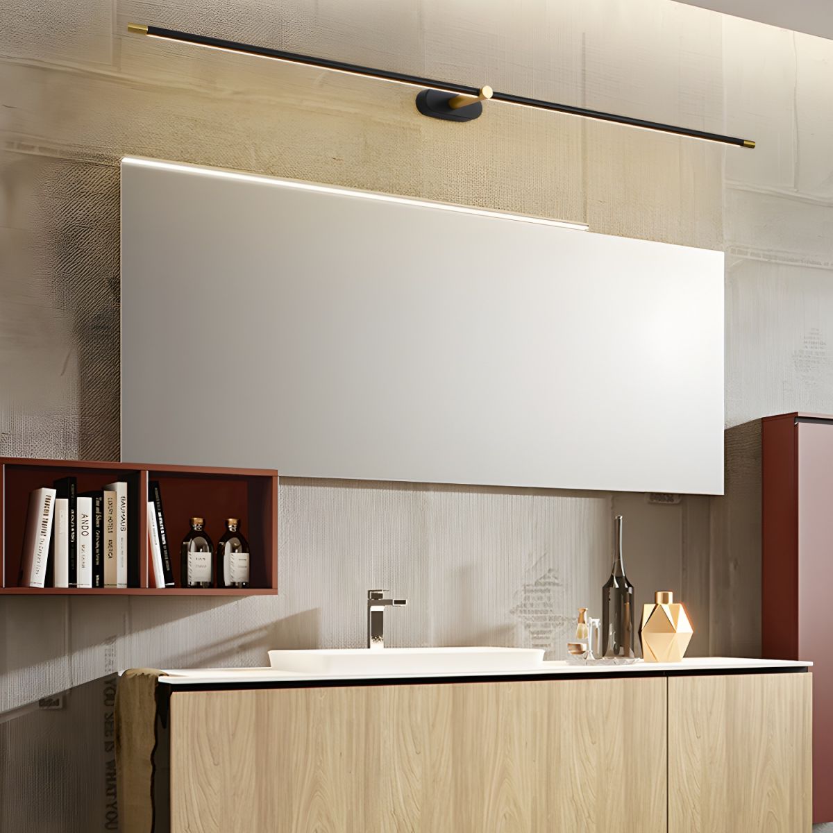 Rechargeable LED Wall Sconce Light with Touch Dimmer Switch for Bedroom Bathroom Mirror Vanity Hallway No Wiring Cordless Modern Linear | Thomler