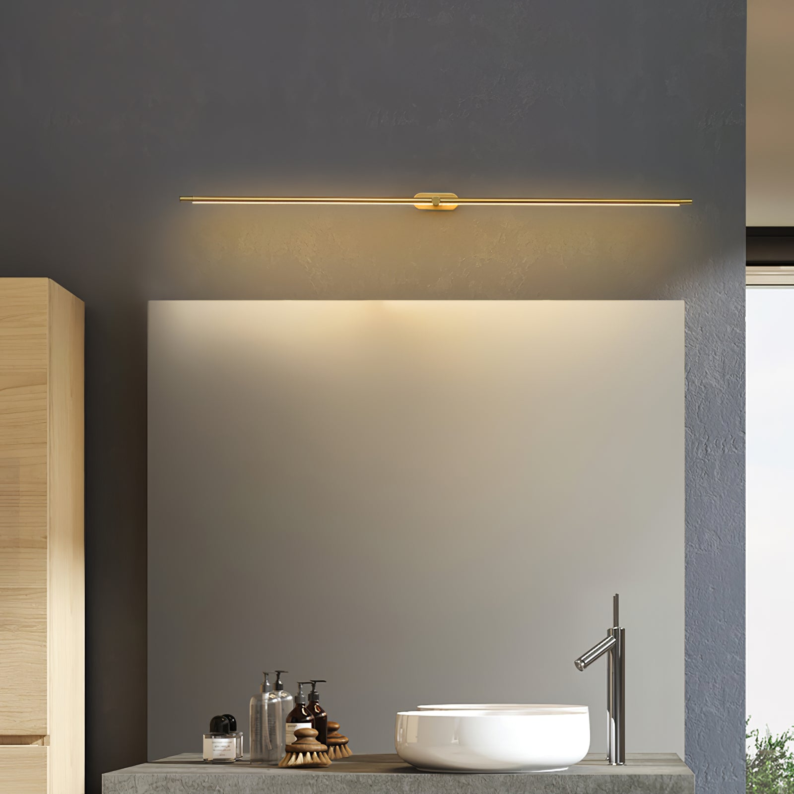 Contemporary Metal LED Vanity Light 27 in Black Bathroom Wall Lamp Warm Light | Thomler