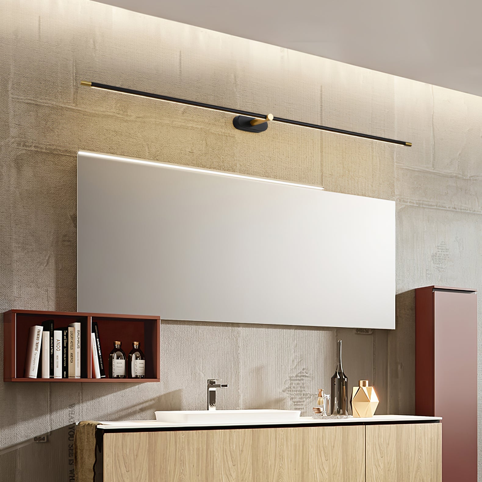 Contemporary Metal LED Vanity Light 27 in Black Bathroom Wall Lamp Warm Light | Thomler