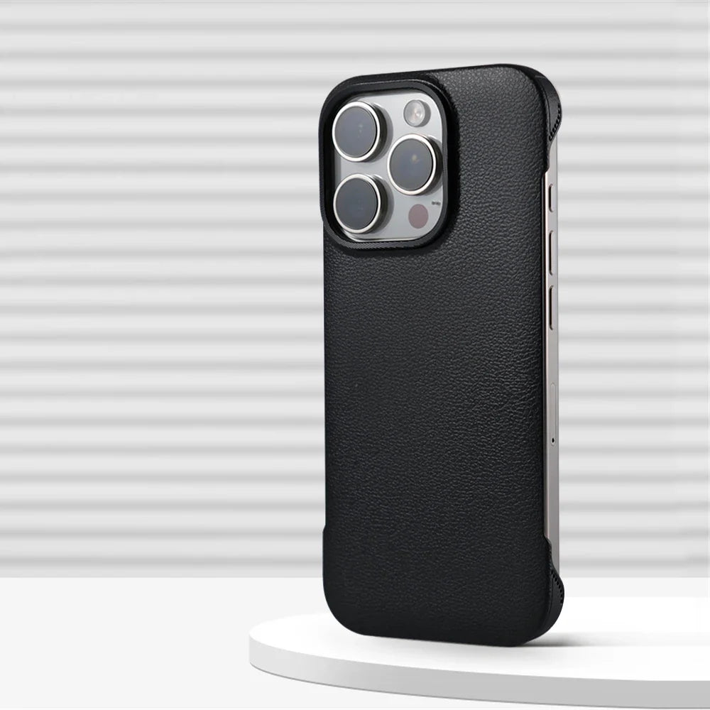 Slim Leather iPhone Case with MagSafe Compatibility – Stitched Edges, Raised Lens Guard, Non-Slip Grip for iPhone 13, 14, 15, 16 Pro Max | Thomler