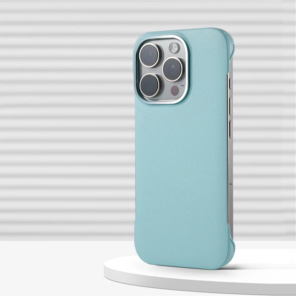 Slim Leather iPhone Case with MagSafe Compatibility – Stitched Edges, Raised Lens Guard, Non-Slip Grip for iPhone 13, 14, 15, 16 Pro Max | Thomler