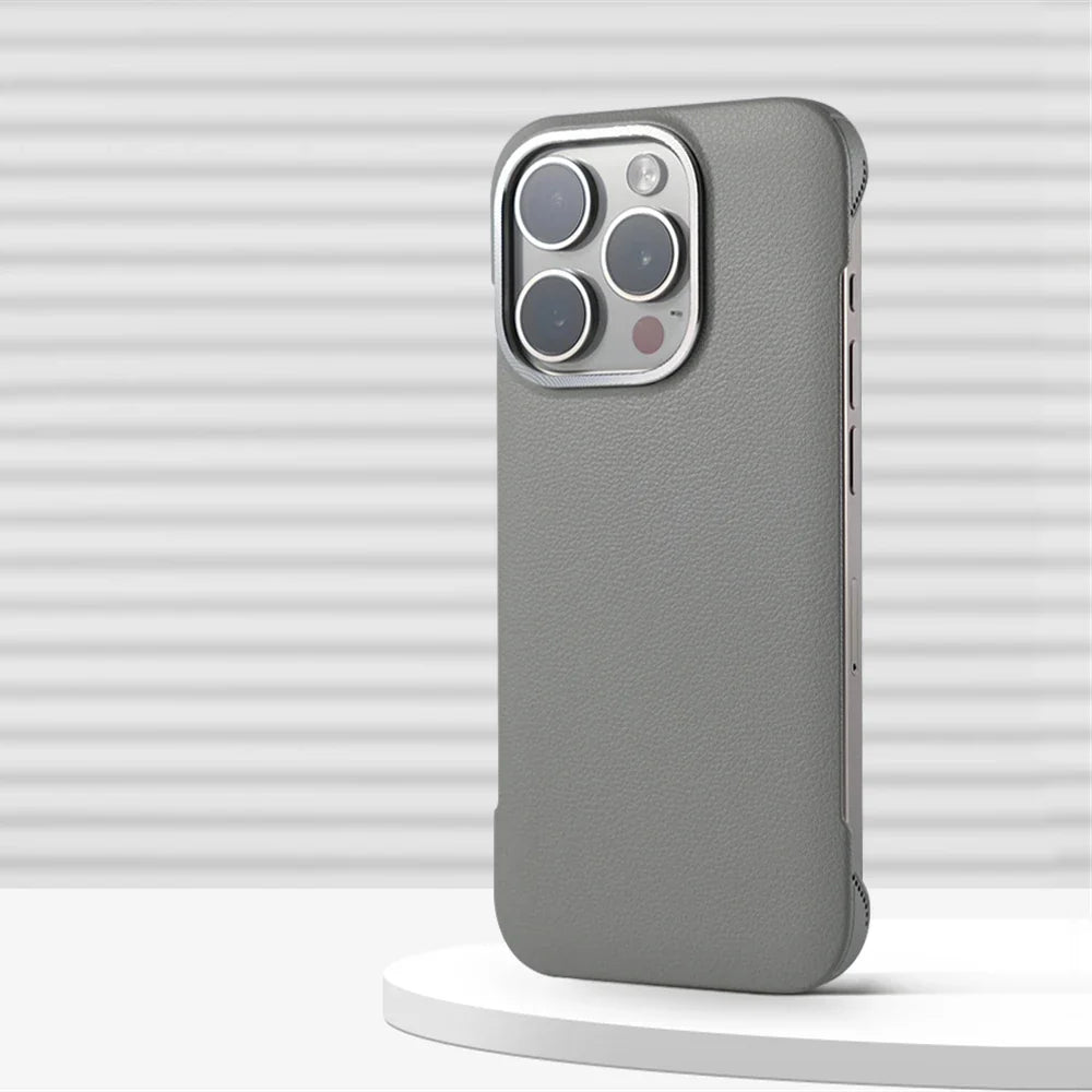 Slim Leather iPhone Case with MagSafe Compatibility – Stitched Edges, Raised Lens Guard, Non-Slip Grip for iPhone 13, 14, 15, 16 Pro Max | Thomler