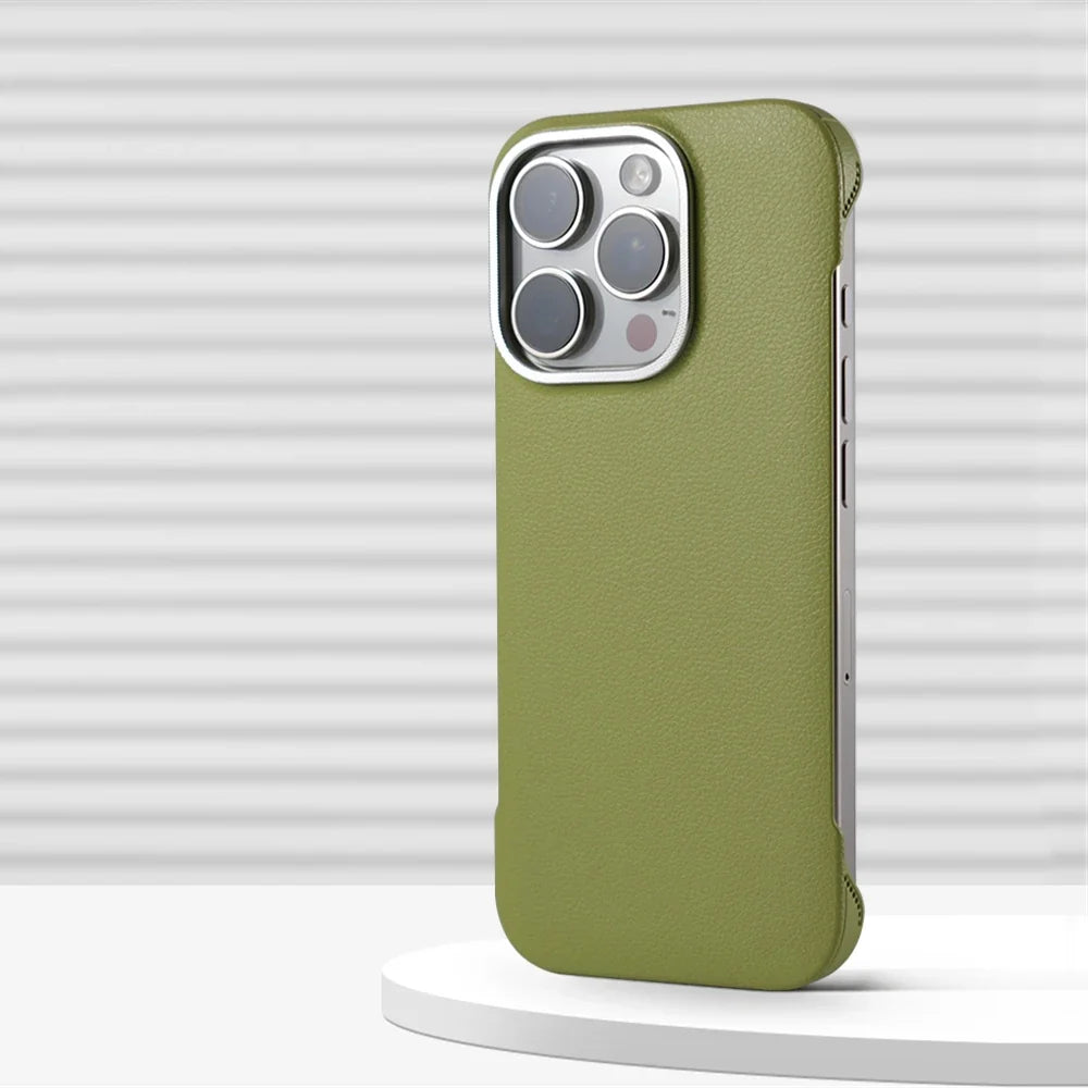 Slim Leather iPhone Case with MagSafe Compatibility – Stitched Edges, Raised Lens Guard, Non-Slip Grip for iPhone 13, 14, 15, 16 Pro Max | Thomler