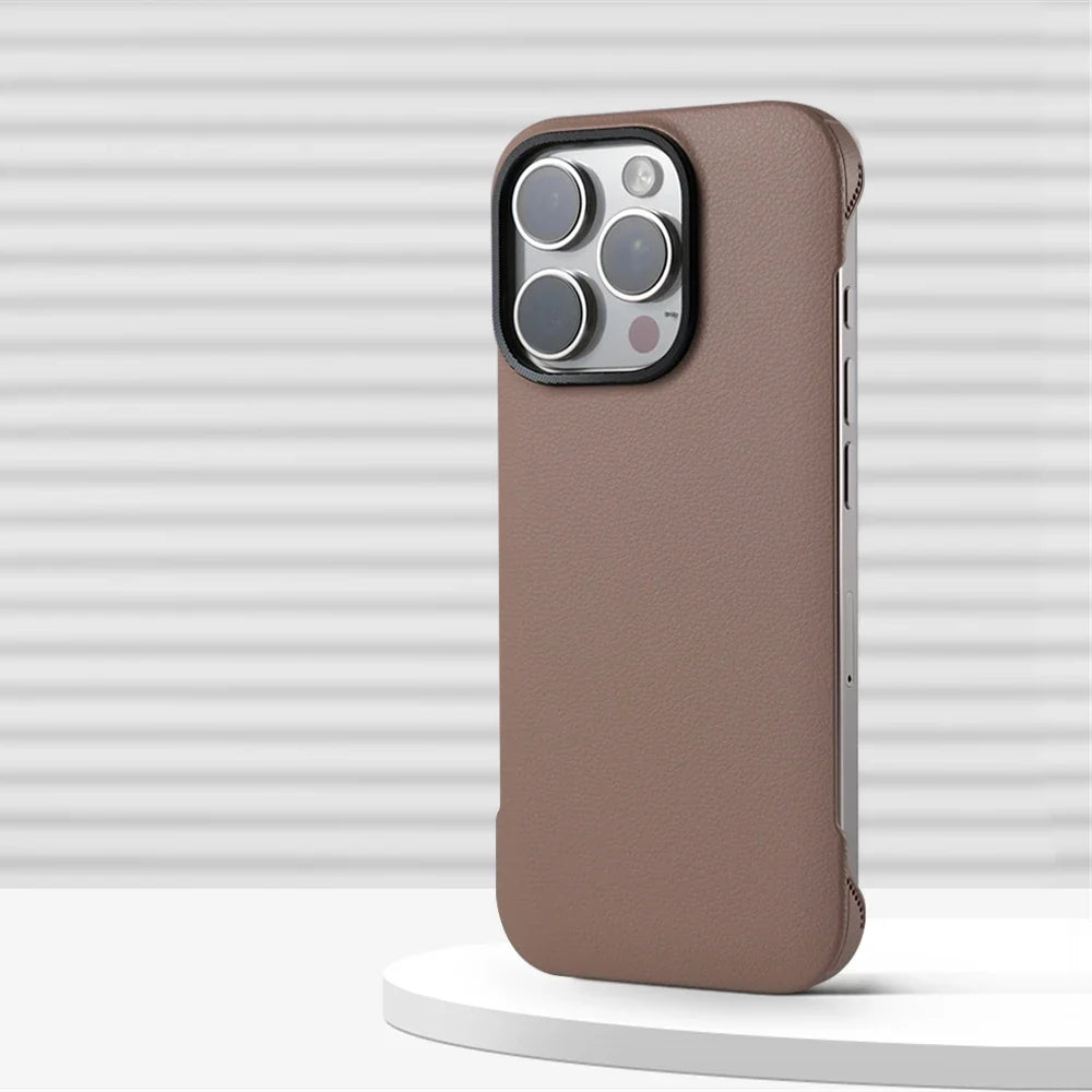 Slim Leather iPhone Case with MagSafe Compatibility – Stitched Edges, Raised Lens Guard, Non-Slip Grip for iPhone 13, 14, 15, 16 Pro Max | Thomler