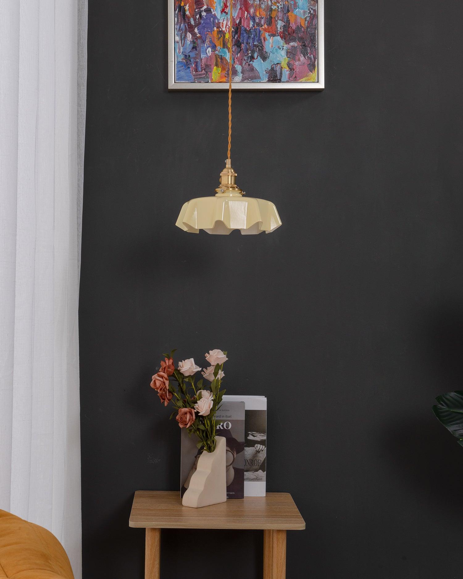 Ceramic Pendant Light 9.8 in x 5.1 in Adjustable Ceiling Indoor White Beige Pink Blue Vintage Lampshade | Thomler