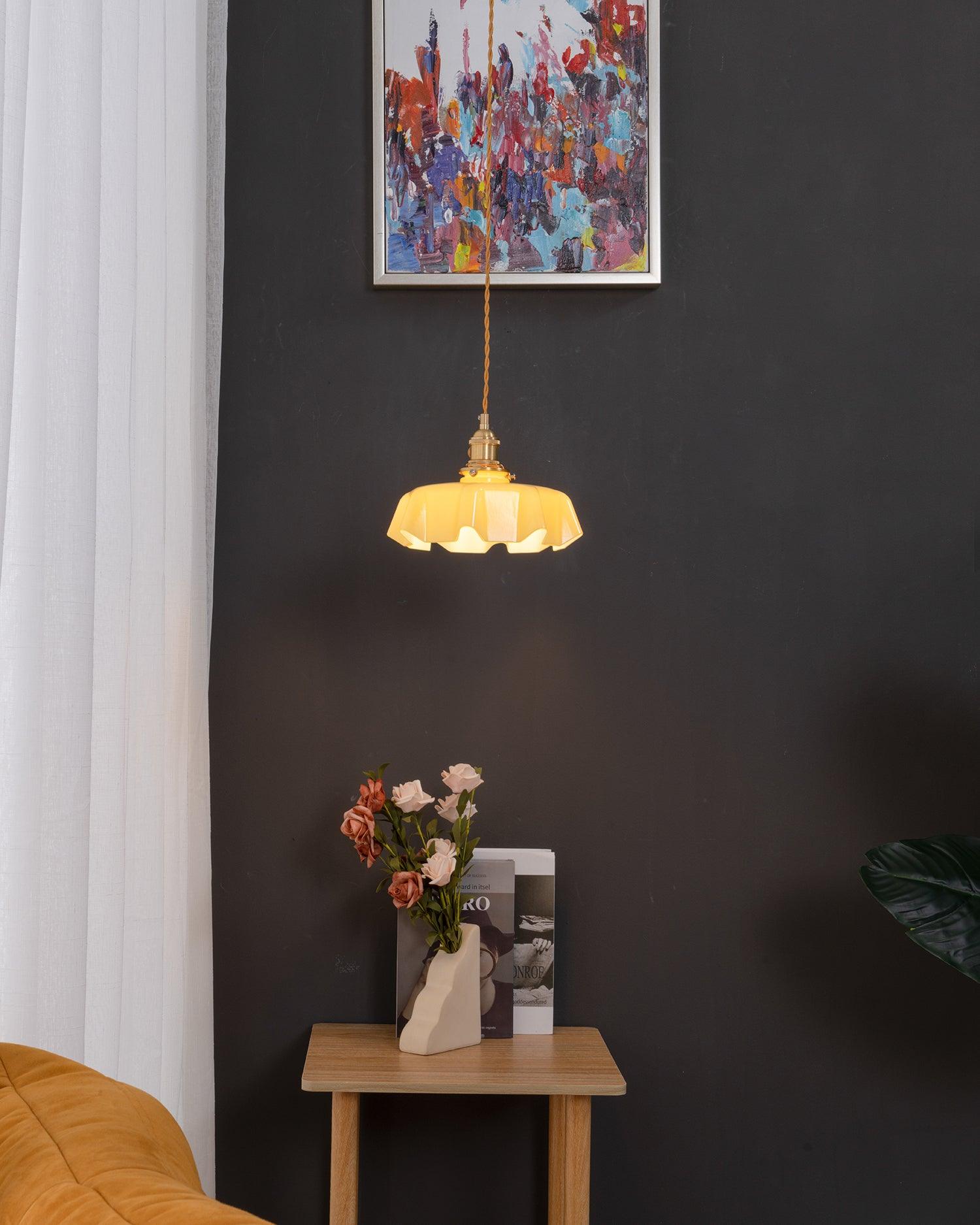 Ceramic Pendant Light 9.8 in x 5.1 in Adjustable Ceiling Indoor White Beige Pink Blue Vintage Lampshade | Thomler