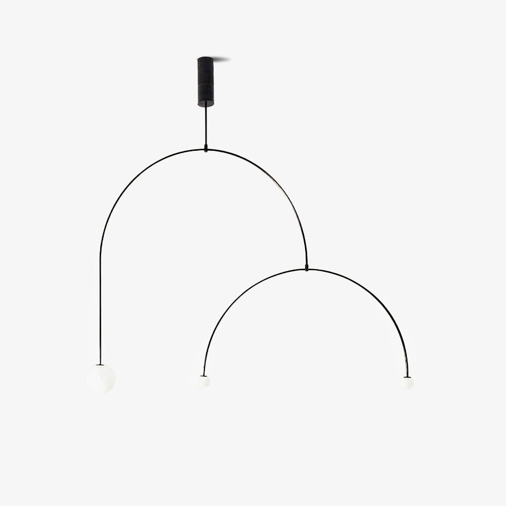 Mobile Chandelier 55.1 in L x 33.5 in H Patinated Brass Black Modern Living Room Ceiling Light Minimalist Glass Diffuser Fixture | Thomler