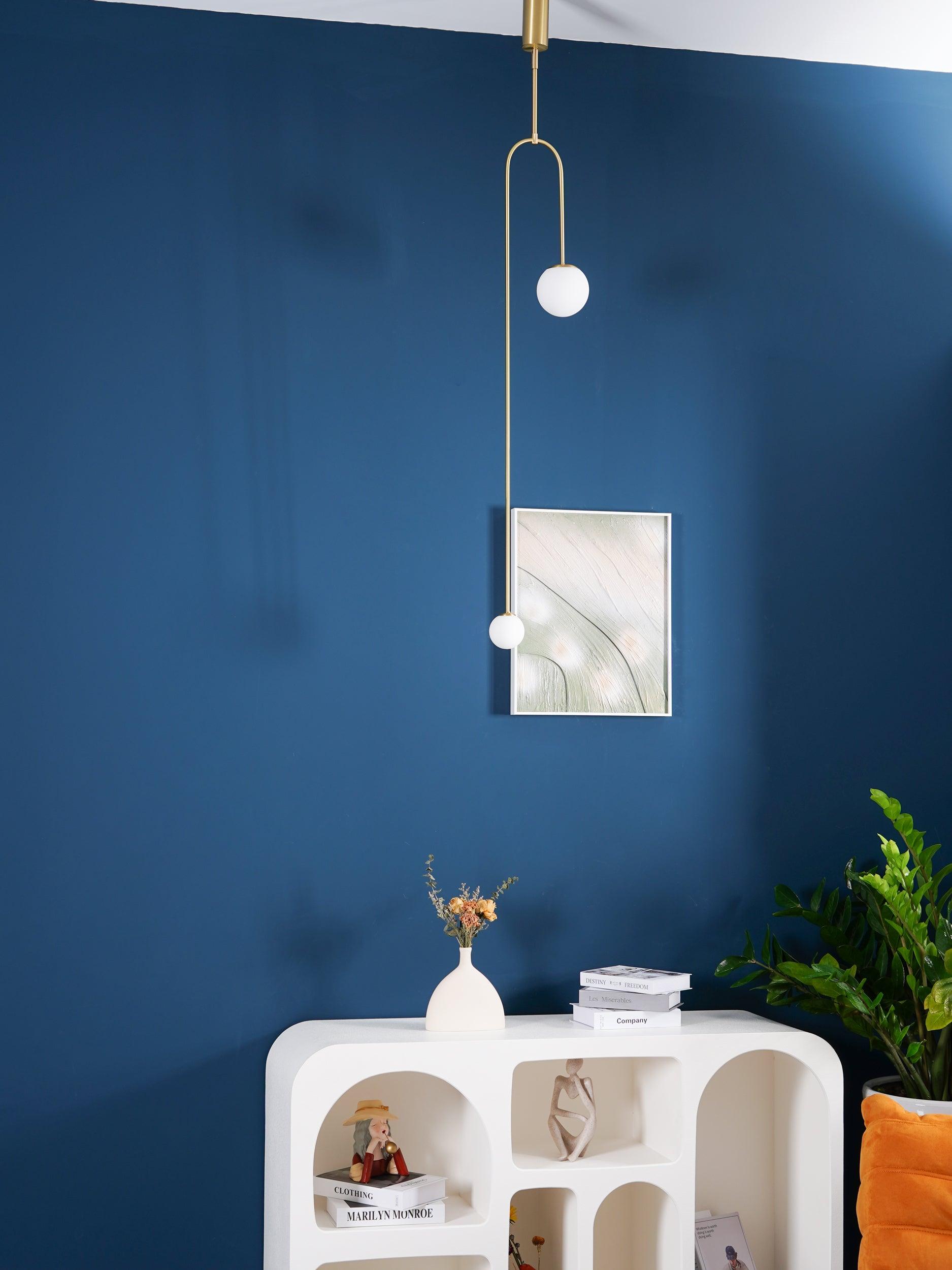 Mobile Chandelier 55.1 in L x 33.5 in H Patinated Brass Black Modern Living Room Ceiling Light Minimalist Glass Diffuser Fixture | Thomler